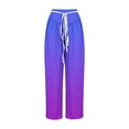 thumbnail image 5 of Olyvenn Women's Gradient Linen Pants Boho Print Elastic High Waisted Pants Casual Wide Leg Long Pant Trousers with Pockets Purple 6, 5 of 5