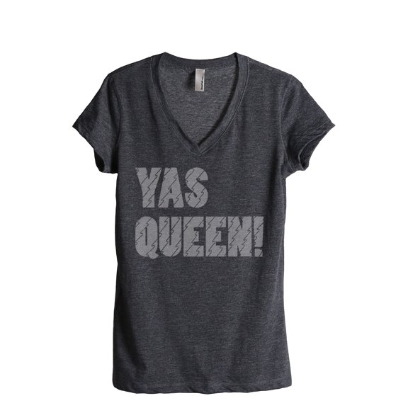 Yas Queen Women's Fashion Relaxed V-Neck T-Shirt Tee Charcoal Grey Small