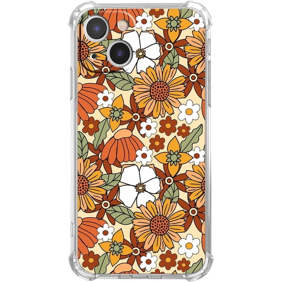 Retro Flower Case for iPhone 13 Mini, 70s Retro Floral Pattern, Trendy Soft TPU Bumper Case Cover for iPhone 13 Mini