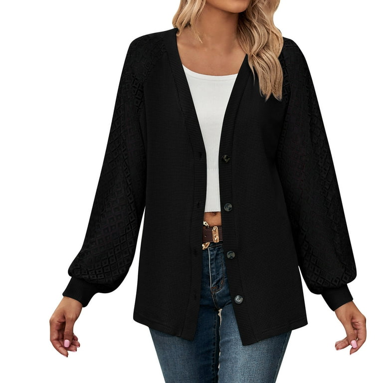 JDEFEG Womens Sweaters Fall Cardigan Womens Long Sleeve Cable Knit Button  Cardigan Sweater Open Front Outwear Coat Mens Sweaters Cardigan Big and  Tall Polyester,Spandex Black Xl 