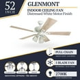 thumbnail image 3 of Prominence Home Glenmont 52" Distressed White Ceiling Fan with 5 Blades, 3 Arm Seeded Glass Light Kit, Pull Chains & Reverse Airflow, 3 of 17