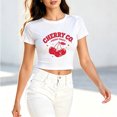 thumbnail image 2 of Women's Summer Cropped T Shirts Red Cherry Graphic Print tees Short Sleeve Casual Crop Tops, 2 of 7
