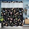 thumbnail image 6 of Spring Flowers No Hooks Shower Curtain with Snap-in Liner Watercolor Pink White Floral Leaf Butterfly Dragonfly Black Shower Curtains for Bathroom, Waterproof, Easy Install, Washable 72"x78", 6 of 9