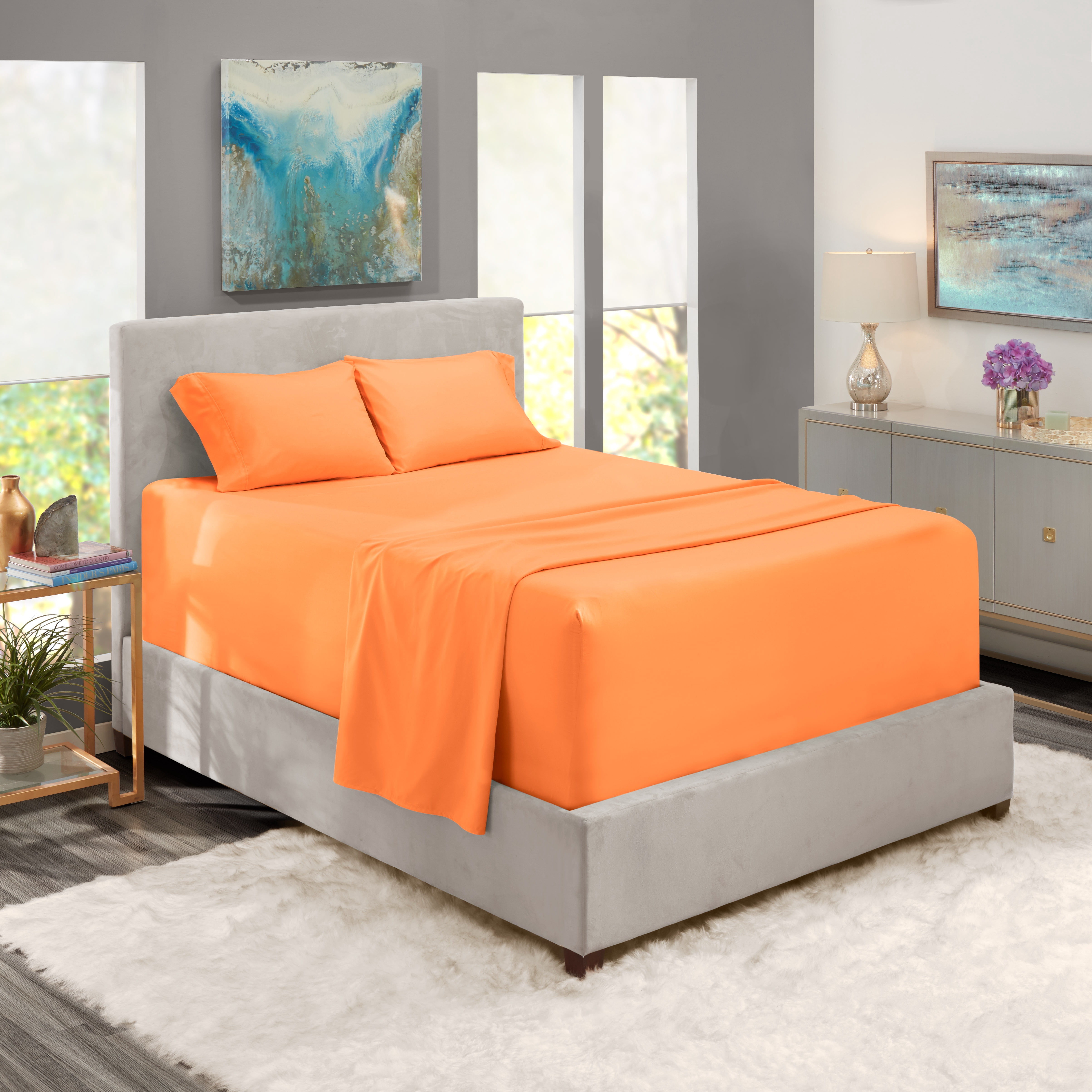 LammaLoe Extra Deep Pocket California King Sheets Set, 4 Piece, Fits 18"-24" Mattress, Breathable & Extra Soft Bed Sheets, Apricot Orange