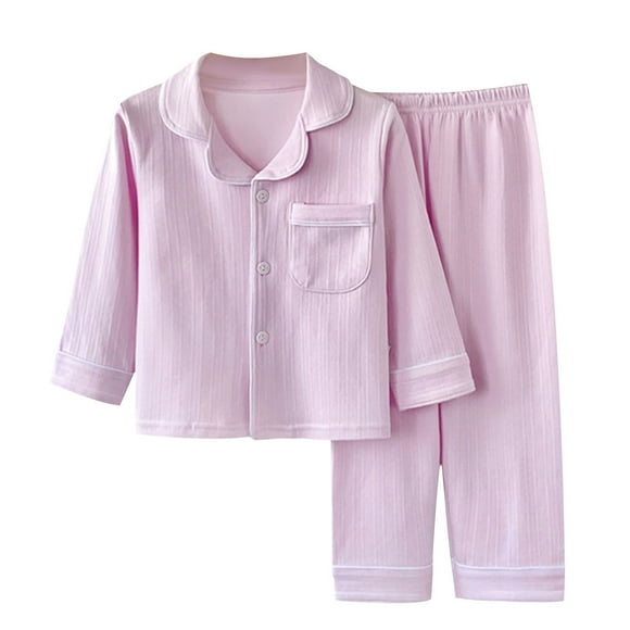 Odeerbi 3-16 Años Niños Niñas Pijamas de Algodón Con Solapa de Muesca Tops de Manga Larga Pantalones Conjunto Suave Sleepwear Dos Piezas Pijama Sets