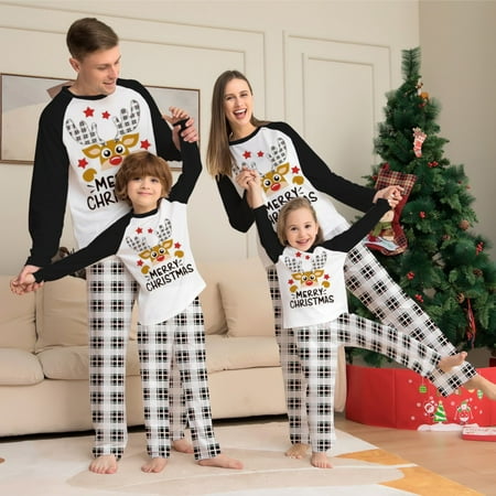 

SYNPOS Family Matching Christmas Pajamas Sets Dad Mom Kids Deer Printing Parent-child Fitted Cotton Soft Two-piece Pajamas Outfits