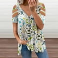 thumbnail image 2 of Sport Sketch Soccer Pattern Womens Summer V Neck Zipper Top Short Sleeve T Shirt Off Shoulder Top Casual Classy Loose Shirts, 2 of 7