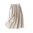 thumbnail image 3 of Jsaierl Women’s Linen Midi Skirt Elastic Waist Casual Skirt with Pockets for Everyday Wear and Brunch, 3 of 7