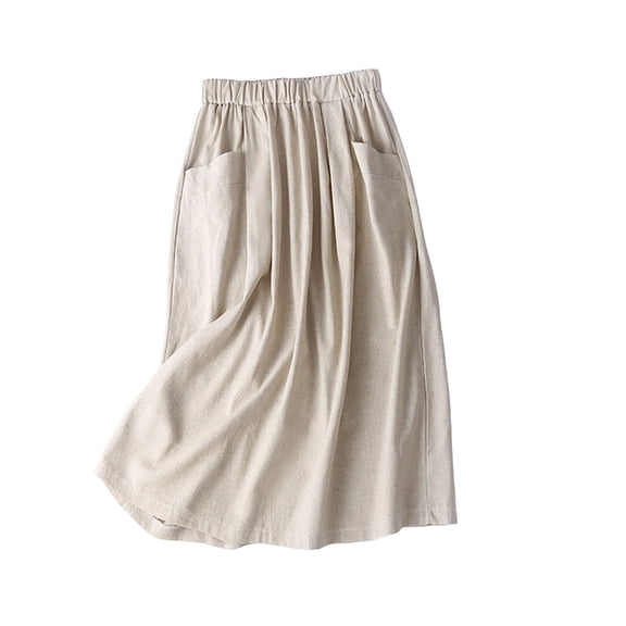 Bixock Midi Skirt for Women Casual Dresses Elastic Stretch Waist Side Patch Pockets Loose Straight Cut Breathable Summer Daily Street Walking Women Clothings