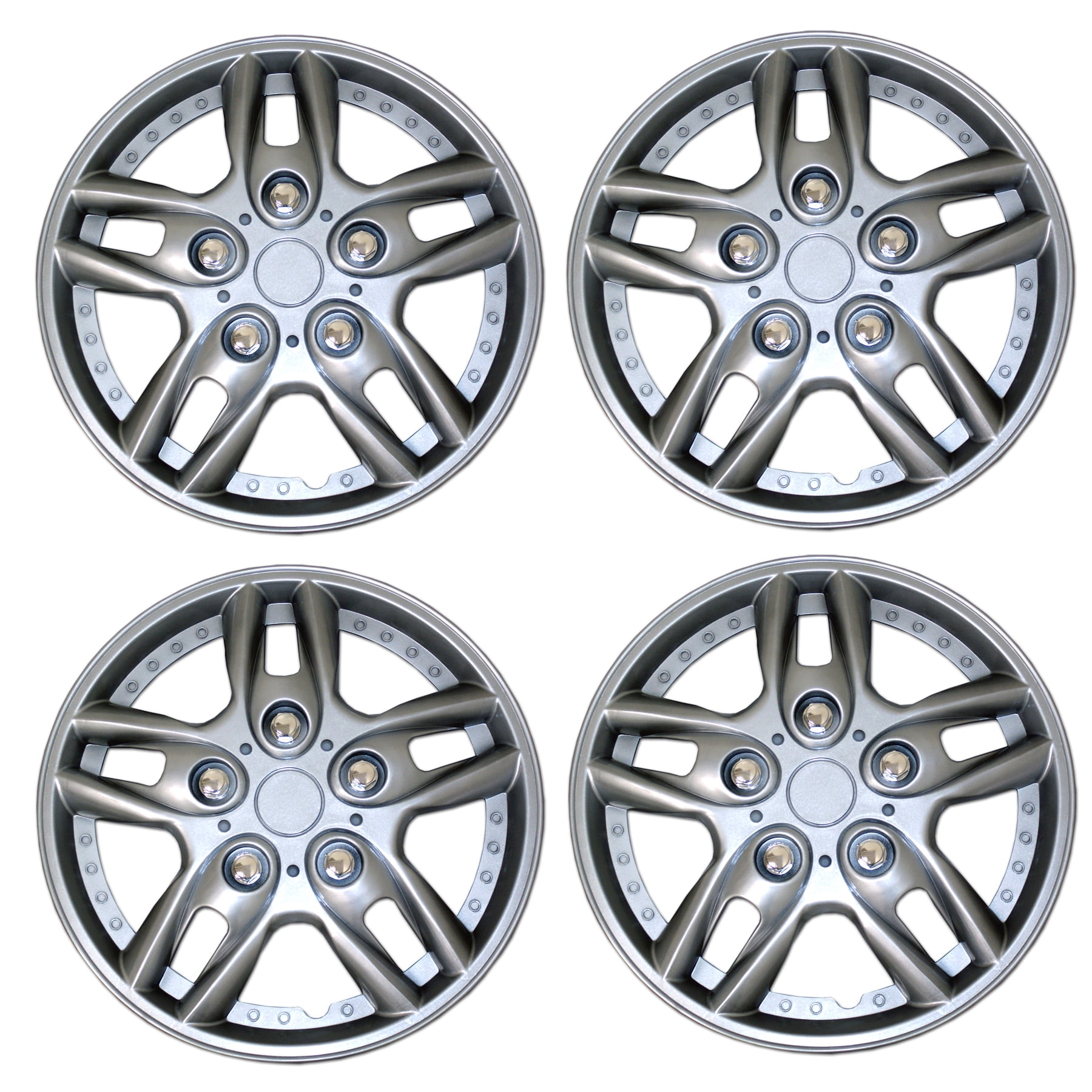 TuningPros WSC-515S15 Hubcaps Wheel Skin Cover 15-Inches Silver Set of 4 