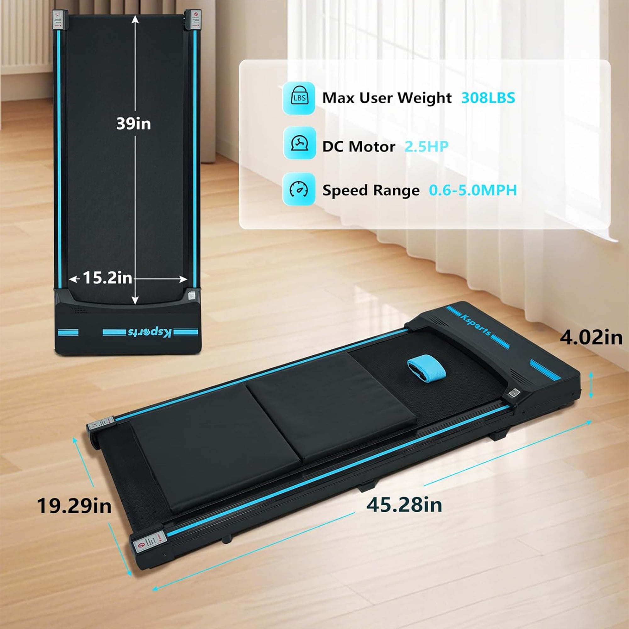 Ksports Under Desk Walking Pad Classic Treadmill w/ Wheels & Remote, 2.5 HP