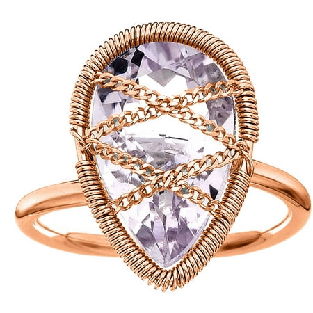 5th & Main Rose Gold over Sterling Silver Hand-Wrapped Teardrop Amethyst Stone Ring