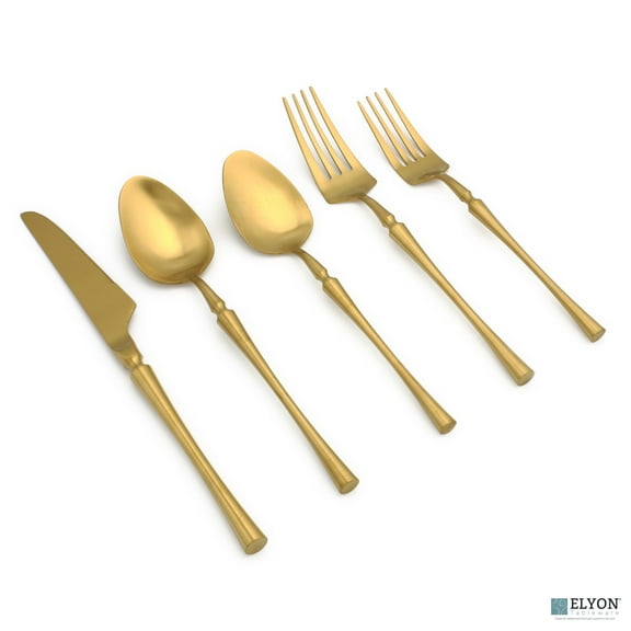 Elyon Tableware 20-Piece Noelle Matte Gold Flatware Set, Stainless Steel, Service for 4