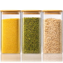 3 Pack 57oz, Square Glass Jars with Bamboo Lids, Glass Pantry Storage Containers with Lids, Glass Canisters with Airtight Lids, Glass Food Storage Containers for Flour Sugar Pasta Cereal