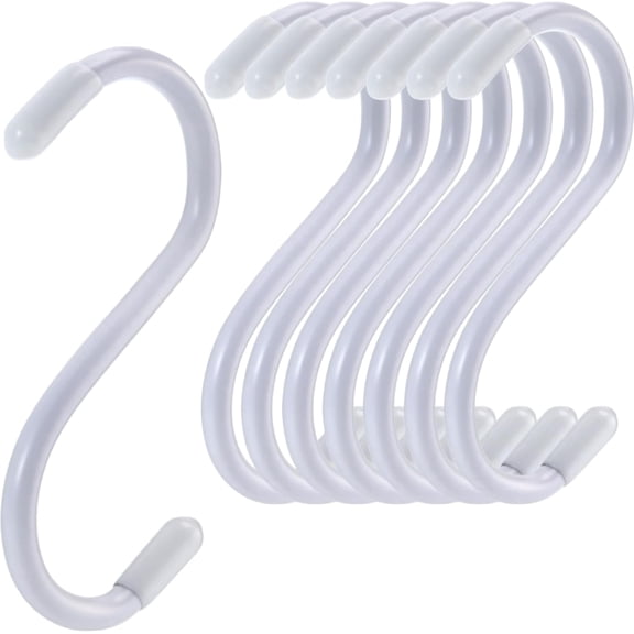 3 Inch Vinyl Coated S Hooks, 24 Pack Heavy Duty S Hooks for Hanging, Non Slip Metal Hook for Hanging Plants Closet Rod Kitchen Pots Pans Towels Bags (White)