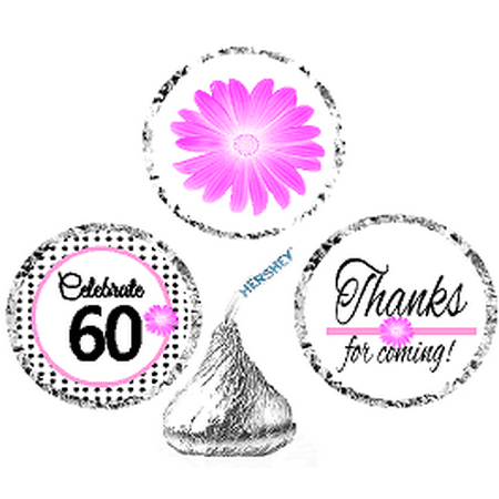 CakeSupplyShop Item#060BPH 60th Birthday / AnniversaryPink Black Polka Dot Party Favor Hershey Kisses Candy Stickers / Labels (Best 60th Birthday Gifts)
