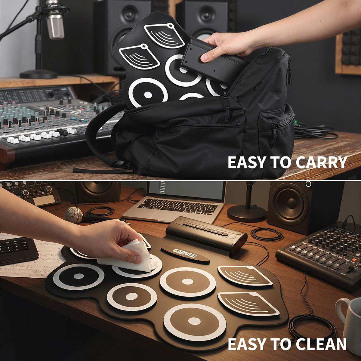 Ataucjin Electronic Drum Set with 9 Pads, Portable Roll-Up Drum Kit with Built-in Speaker, Headphone Jack, Pedals & Sticks, Recording Function, Instrument Set for Beginners