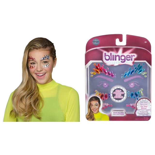 Blinger Face Bling Mermaid 2 piezas - Dale glamour a tu rostro con gemas y joyas brillantes - Autoadhesivo de fácil aplicación - Perfecto para fiestas y cualquier ocasión especial