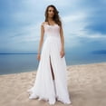 thumbnail image 3 of tasrioml A-Line Boho Wedding Dresses for Bride Long Chiffon Slit Bridesmaid Dress Lace V-Neck Evening Gown for Prom Masquerade Beach, 3 of 7