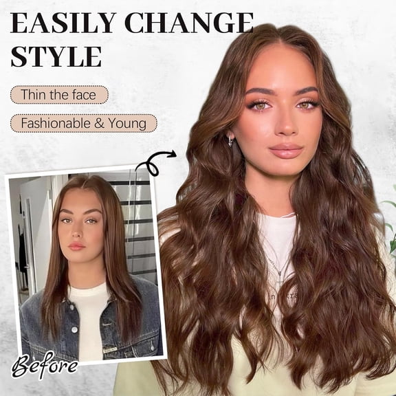 WEIF-Hair Extensions, 7PCS Clip in Hair Extension, 20 Inch Chestnut Brown Long Wavy Natural Soft Thick Hairpieces for Women…