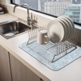 thumbnail image 2 of Sky Blue Floral Dish Drying Mats for Kitchen Counter, Pastoral White Petal Leaf Botanical Linen Absorbent Coffee Bar Mat with Non-slip Rubber Backed Quick Drying Dish Rack Pad 16"x18", 2 of 9