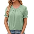thumbnail image 3 of HAPIMO Women's Trendy Loose Tops Dressy Tunic Clearance Summer Tees Square Neck Pullover for Teen Girls Solid Color Printed Short Sleeve Elegant Casual Relaxed Blouses Green, 3 of 4