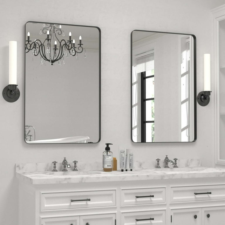 Clavie Bathroom Mirror, Black Round Mirror 24 x 24 inch Modern Wall Mirror Metal