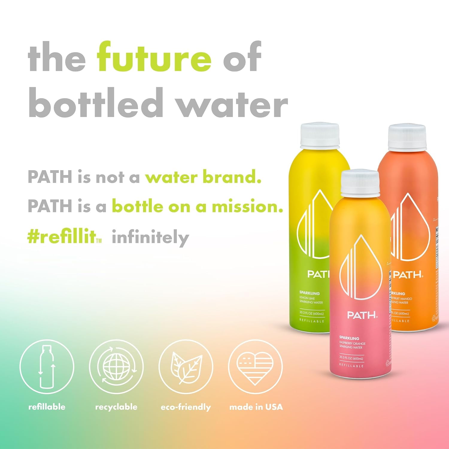 PATH Water Ultra-Purified Sparkling Flavored Water, 20 fl oz, 4 pack Aluminum Bottles, Variety Pack