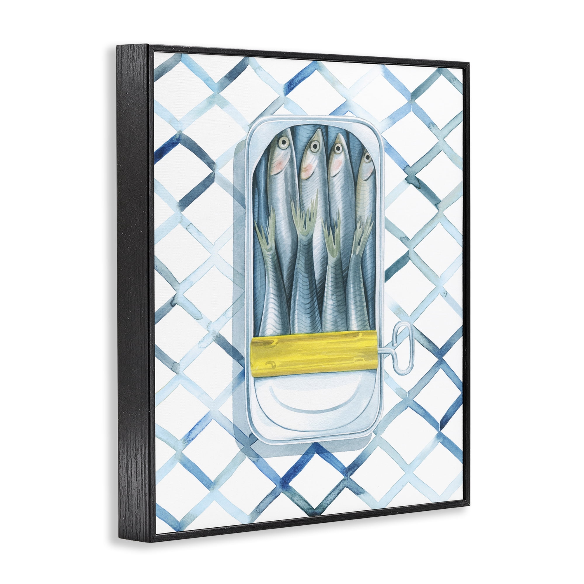 Stupell Industries Sardine Can on Pattern Food & Beverage Painting Black Framed Art Print Wall Art, 16 x 20
