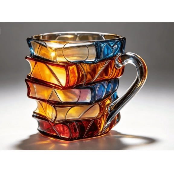 12oz Borosilicate Glass Stacked Book Shaped Coffee Mug, Dishwasher Safe Novelty Gift for Book Lovers