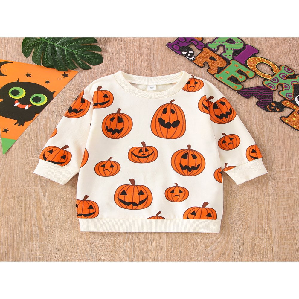 LSLJS Tenue D'Halloween Pour Bébé Fille Garçon Ensemble T-Shirt à Manches Longues Citrouille Pantalon De Jogging 2 Pcs Vêtements D'Automne, Ensemble De Tenue Pour Bébé Fille (Blanc, 6-12 Mois