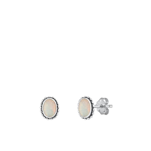 Sterling Silver White Simulated Opal Stud High Polished Earrings .925 New Jewelry Female Unisex
