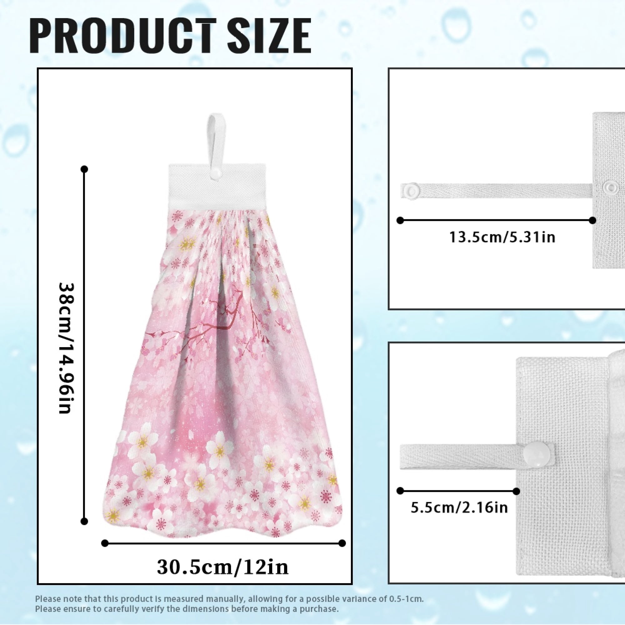 ZIATUBLE Cherry Blossom Hanging Kitchen Dish Towel with Hanging Loop Bathroom Hand Bath Towel Set 2 Pack Machine Washable Hanging Dual-Purpose Hand Towel Dish Cloth Easy to Install Tie Towel