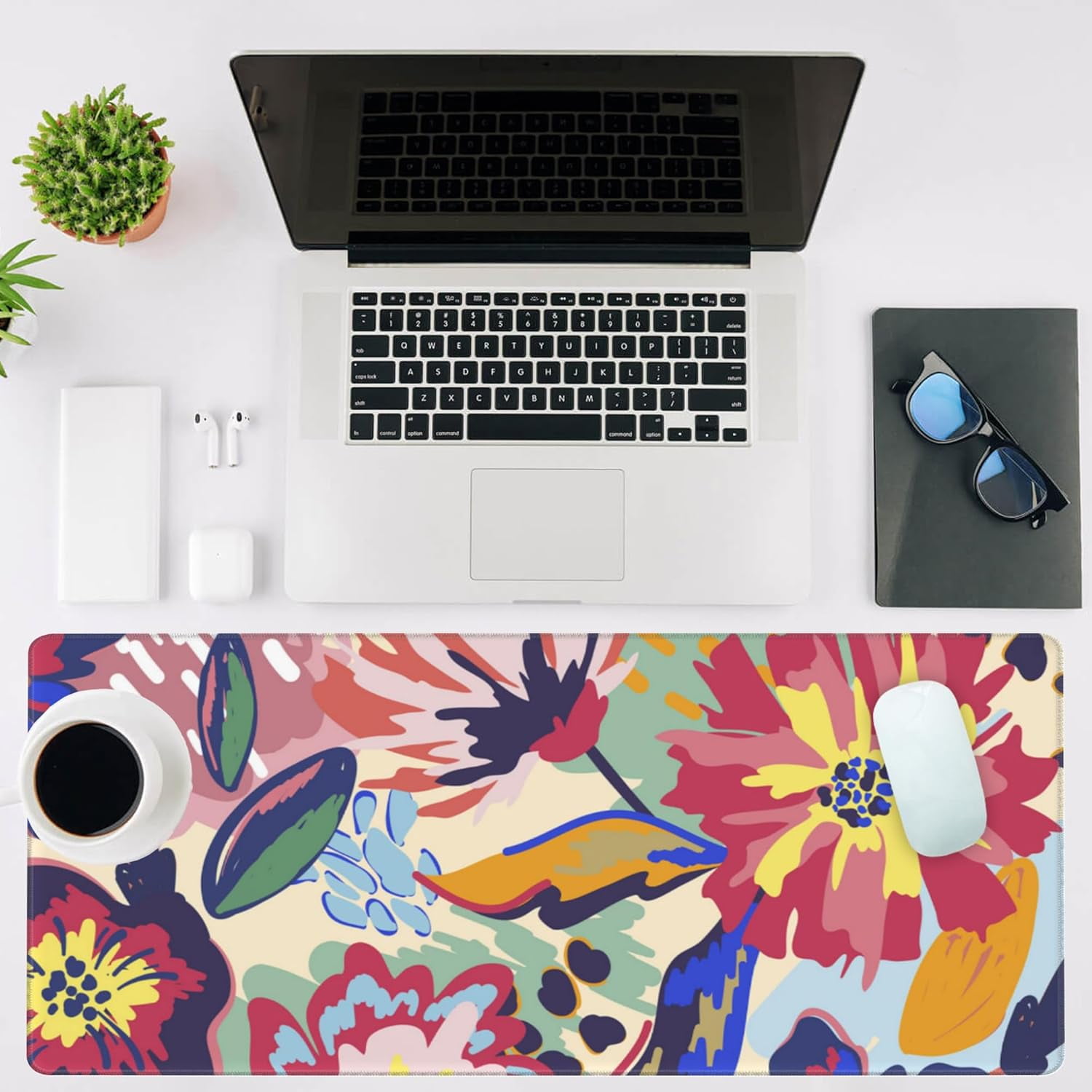 Abstract Floral Gaming Mouse Pad,Large Non-Slip Thick Stitched Edge Mouse Mat for Home Office Gaming Keyboard Desk Pad (35.4 x 15.7 Inches)