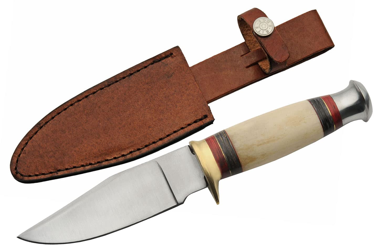 SZCO 10 Inch Fixed Blade Hunter Knife 5” Bone Wood Handle, Brass Guard & Pommel, Full Tang Outdoor Hunting Knife with Leather Sheath