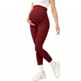 thumbnail image 2 of Amzcrzy Maternity Leggings High Waist Over The Belly Bump Workout Full Length Leggings Solid Color Seamless Running Active Yoga Pants for Pregnancy Wine S, 2 of 6