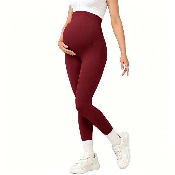 Annhoo Women's Maternity Yoga Leggings Full Over Belly Soft Casual Pregnancy Pants Solid Color Workout Pants
