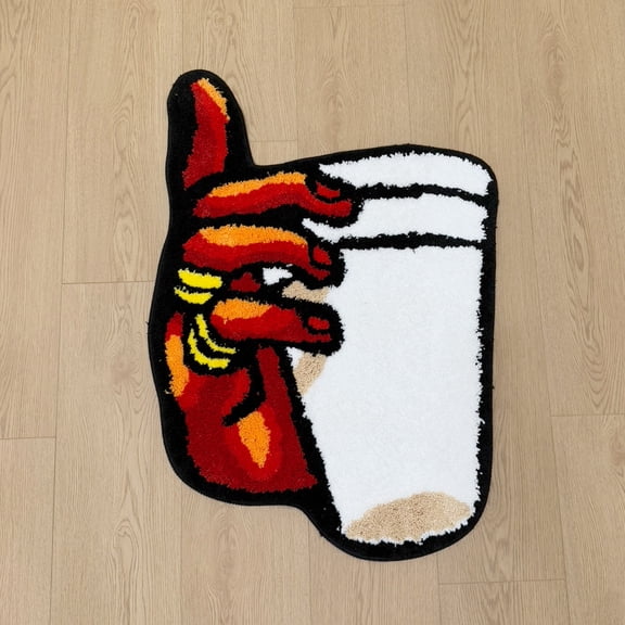 LAKEA Creative Hand Holding Cup Tufted Rug Fluffy Shaggy Carpet Red White Non-Slip Absorbent Bath Mat Living Room Bedroom Doorway