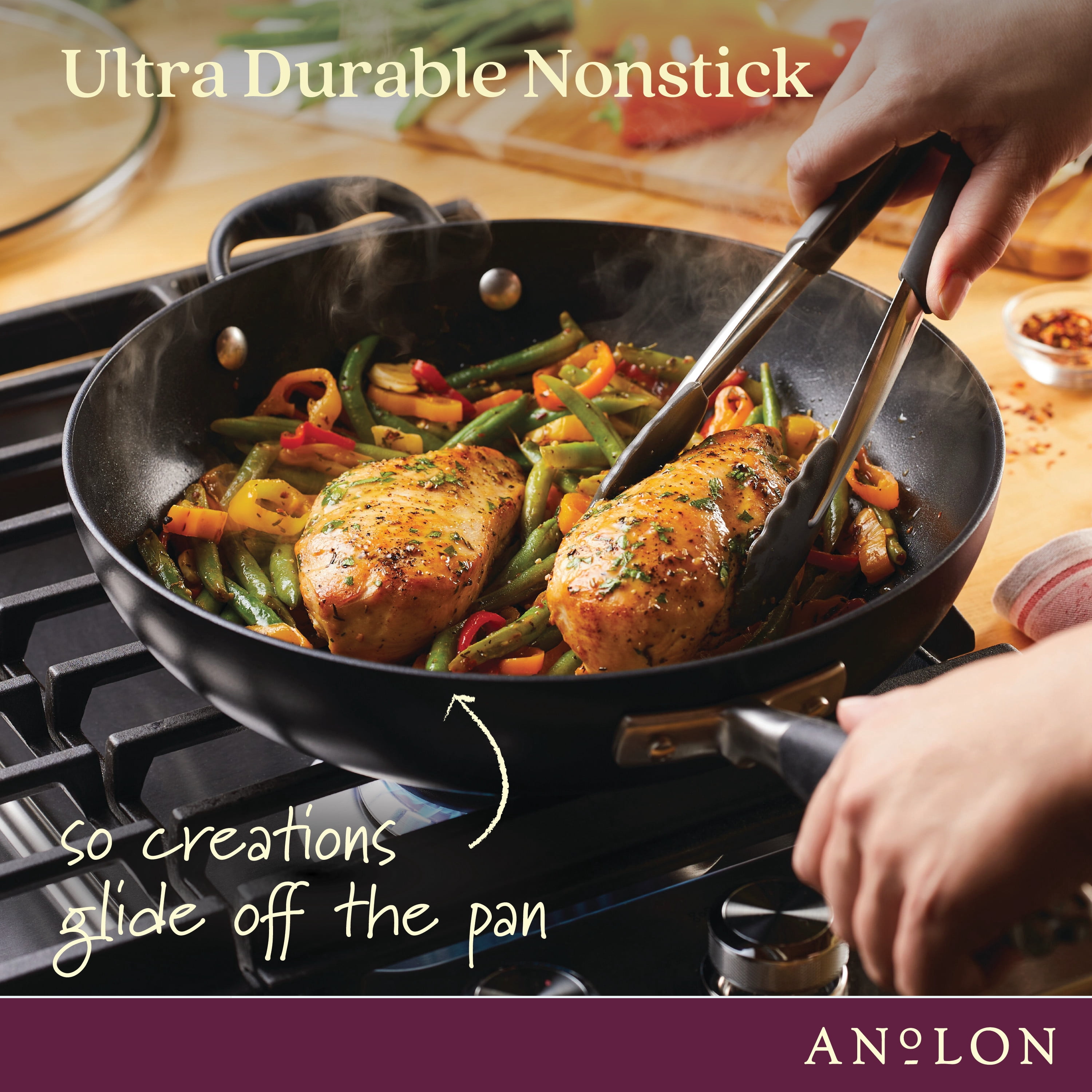 Anolon Advanced Home 12" Hard-Anodized Nonstick Deep Frying Pan with Lid, Onyx