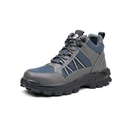

Rotosw Women Men Work Boots Lace Up Safety Shoe Slip Resistant Protection Boot Anti-smash Steel Toe Working Durable Gray Style E 8.5