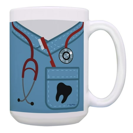 

ThisWear Dentist Office Gifts Stethoscope Toothbrush and Dentist Scrubs 15oz Coffee Mug Blue