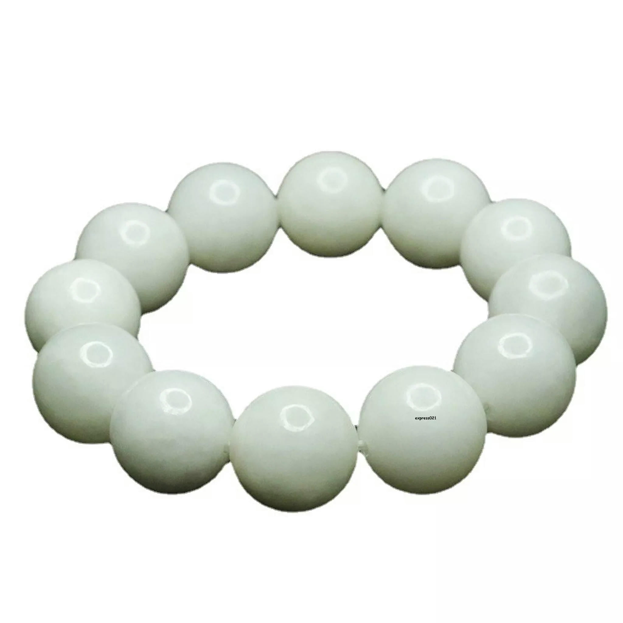HOOUN Natural Jade Nephrite Lucky Gift Men Women 18mm Glossy Round&nbsp;Beaded Bracelet