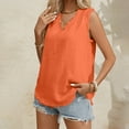 thumbnail image 3 of Womens Sleeveless Ruffled V Neck Tops Summer Linen Tank Tops Solid Color Edge Hem Camisoles 100 Polyester Shirts Women Spandex Tee Women Athletic Shirt Women S Tops Short Sleeve Layering Tee, 3 of 5