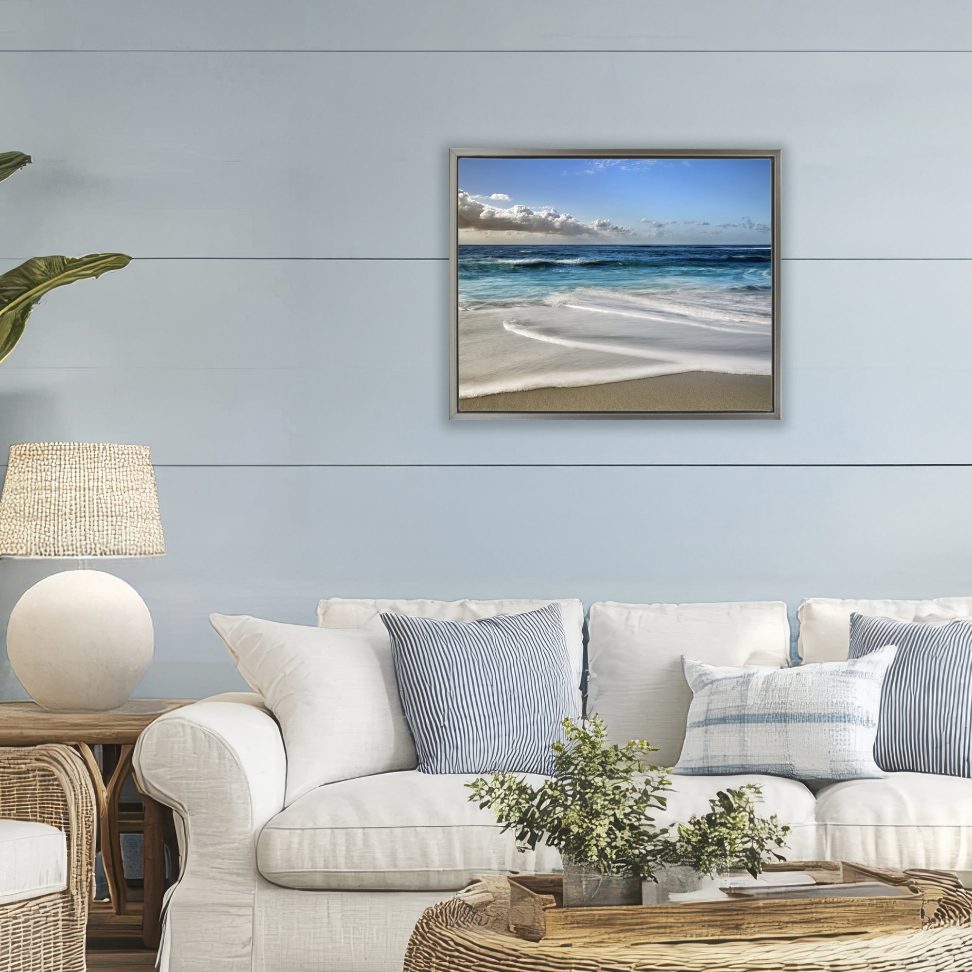 Stupell Industries Morning Foam on Shore Gray Framed Floater Canvas Wall Art, design by Superstock