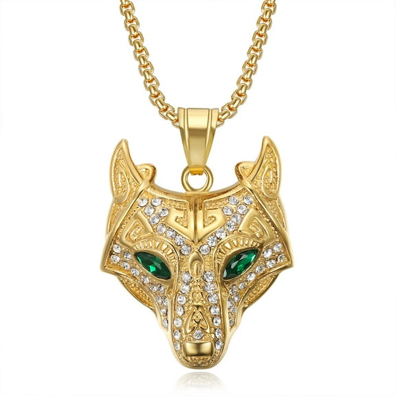 Vintage 14K Yellow Gold Vikings Wolf Head Pendant Necklaces For Men Women Punk Fashion Animal Jewelry Gifts