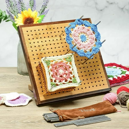 15.4" Foldable Crochet Blocking Board, Upgrade Large Blocking Board Crocheting with 30 Pcs Pins, Granny Square Blocking Boards Crochet Projects, Wooden Knitting Blocking Board for Blocking Crochet