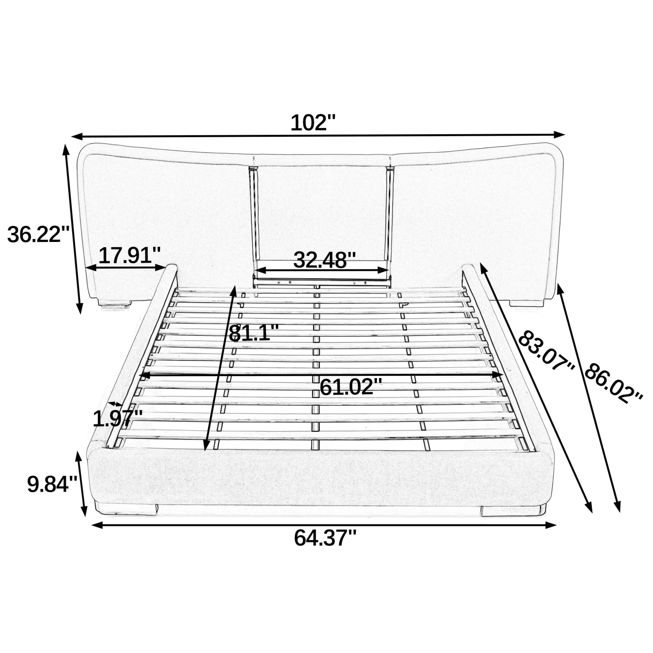 Noble House Zerra Queen Size Platform Bed, Chenille Upholstered Curved Headboard with Reinforced Metal Legs, Beige