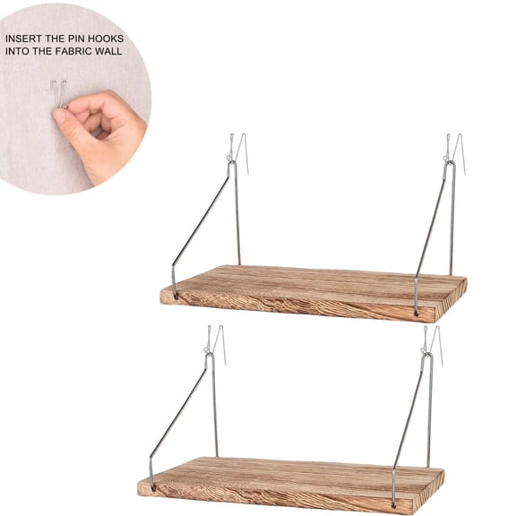Fabric Wall Cubicle Shelf with Hooks for Work Decor, 11.8' Wooden Cubicle Organizer Storage Shelf with Hangers Cubicle Accessories for Women Men Desk, 2 Pack