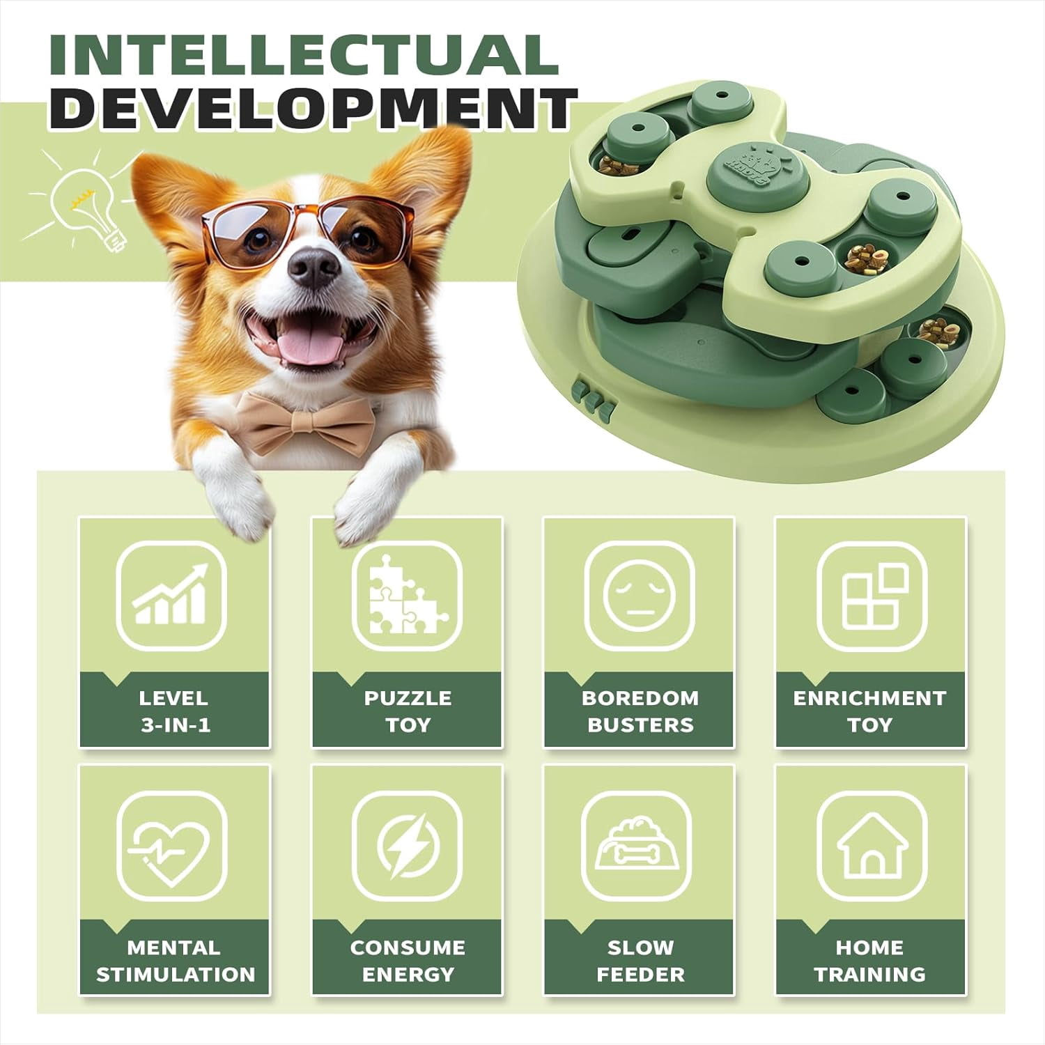 KADTC Dog Puzzle Toy, Large Size, 3 Levels of Step-by-Step Challenge, 3 Ways to Play Beginner to Advanced Slow Feeder & Mental Stimulation for Dogs Enrichment Toys
