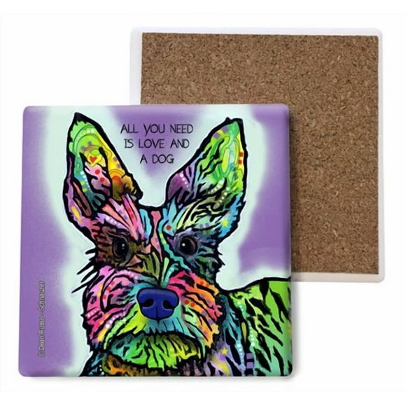 SJT ENTERPRISES, INC. Schnauzer - All You Need is Love and a Dog Absorbent Stone Coasters - Cork-Backed - Features The Art of Dean Russo - 4 x 4 inches - Set of 4 (SJT07044)